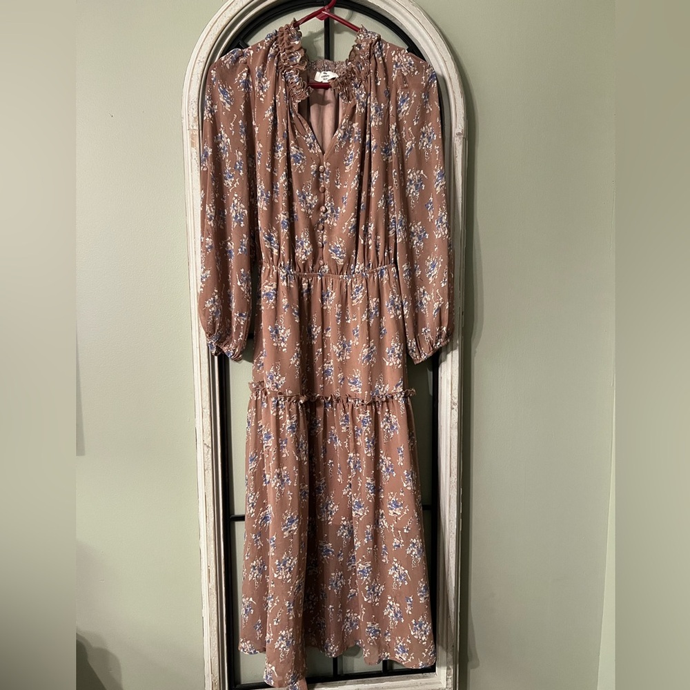 Entro Brown Floral Long Sleeve Dress